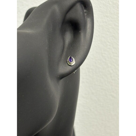 Petite 925 Solid Sterling Silver Genuine Amethyst Bezel Set Post Earrings - Picture 3 of 12
